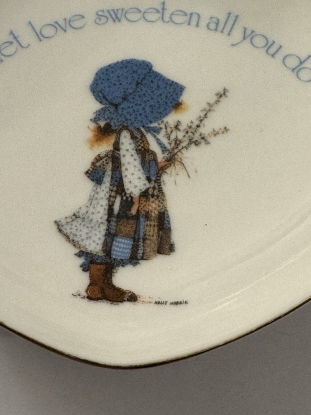 Holly Hobbie Blue Heart Shaped Porcelain Trinket Dish Vintage 1983 Japan B63 - Picture 2 of 5